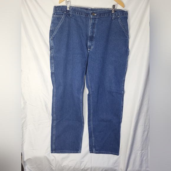 Carhartt Dungaree Fit Carpenter Blue Denim Jeans 42X32  Workwear - Picture 1 of 3